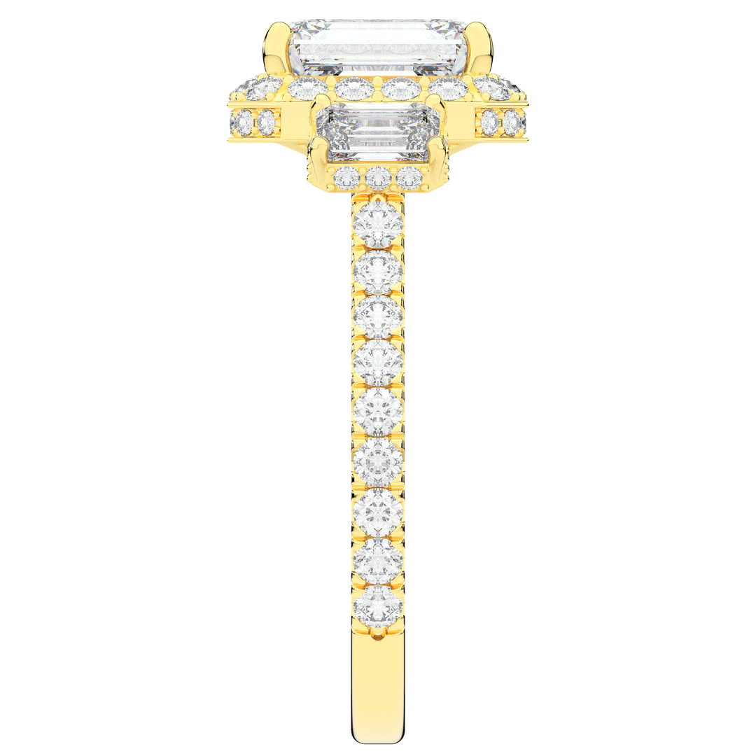 3.20CT.TW EMERALD CUT LAB DIAMOND 3 STONE ENGAGEMENT RING - Nazarelle