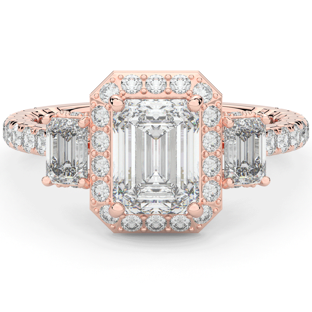 3.20CT.TW EMERALD CUT LAB DIAMOND 3 STONE ENGAGEMENT RING - Nazarelle