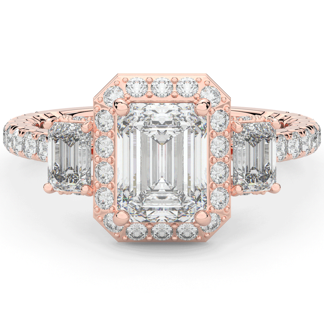 3.20CT.TW EMERALD CUT LAB DIAMOND 3 STONE ENGAGEMENT RING - Nazarelle