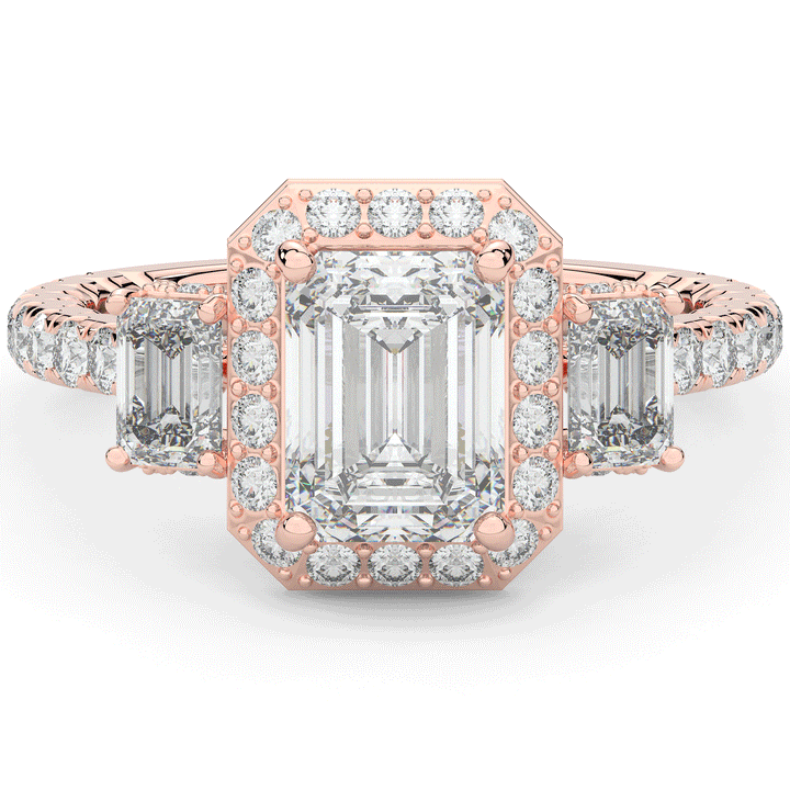 3.20CT.TW EMERALD CUT LAB DIAMOND 3 STONE ENGAGEMENT RING - Nazarelle
