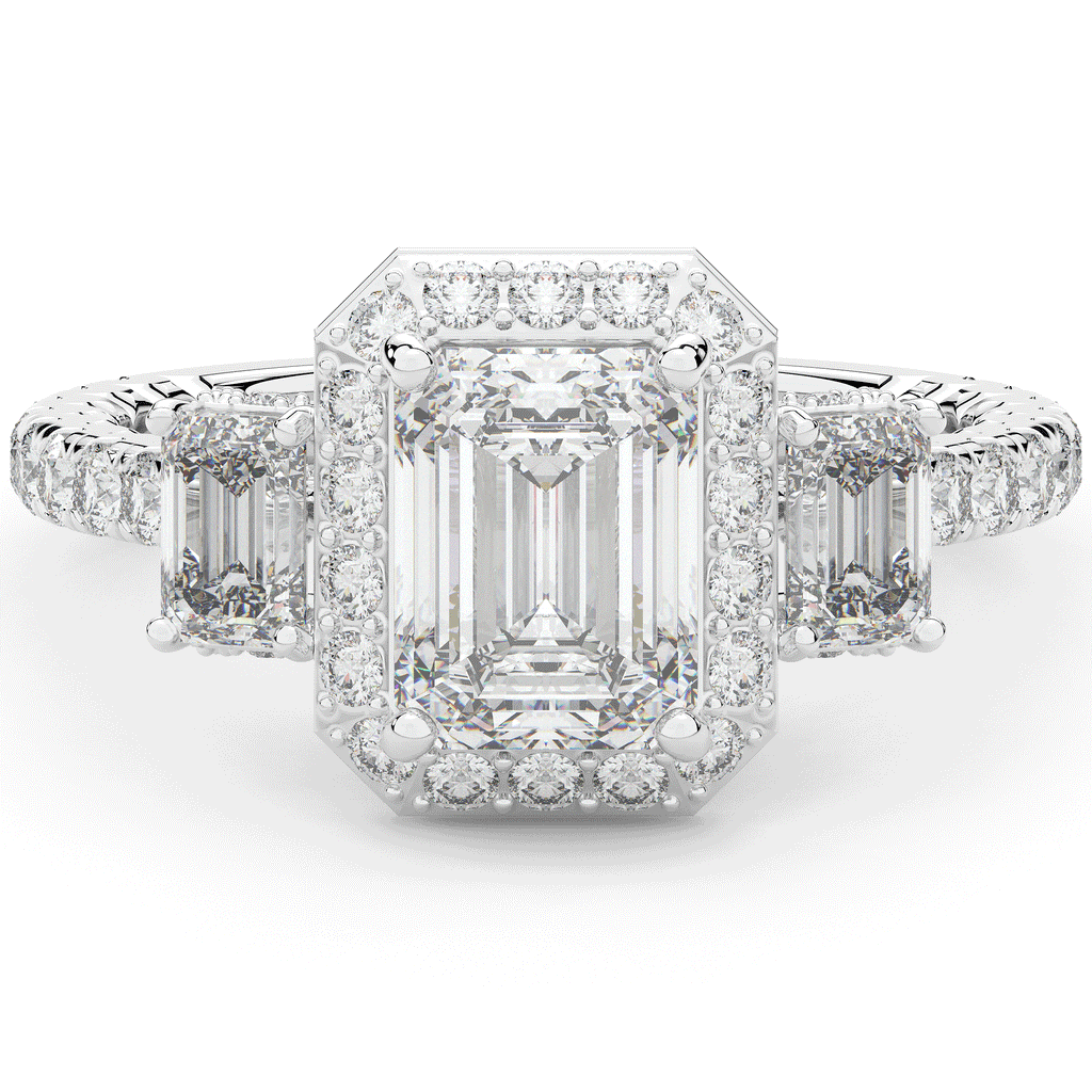 3.20CT.TW EMERALD CUT LAB DIAMOND 3 STONE ENGAGEMENT RING - Nazarelle