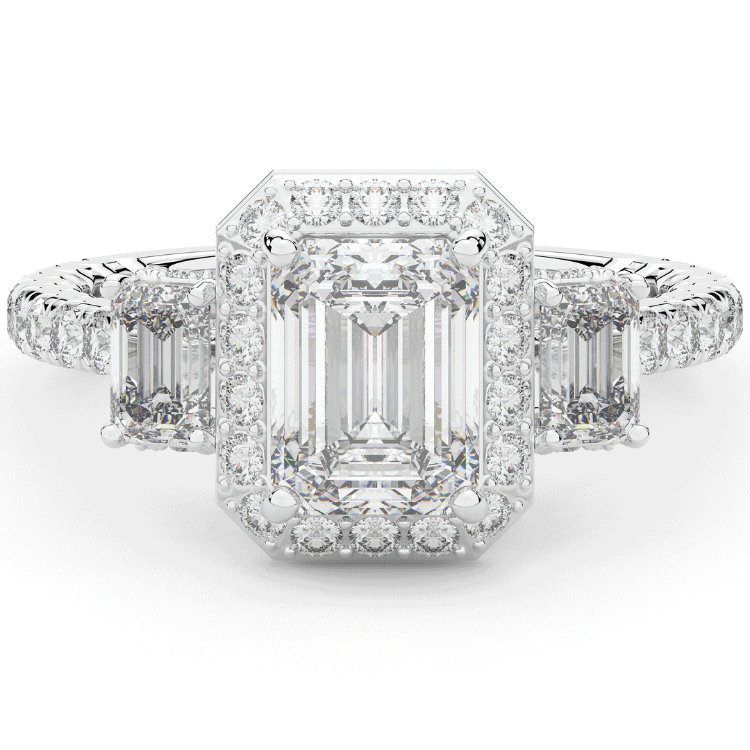 3.20CT.TW EMERALD CUT LAB DIAMOND 3 STONE ENGAGEMENT RING - Nazarelle