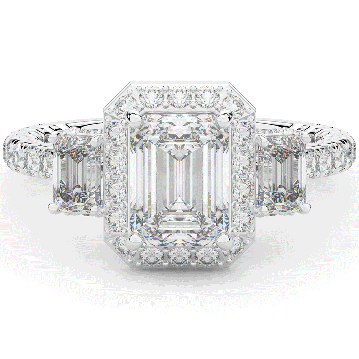 3.20CT.TW EMERALD CUT LAB DIAMOND 3 STONE ENGAGEMENT RING - Nazarelle