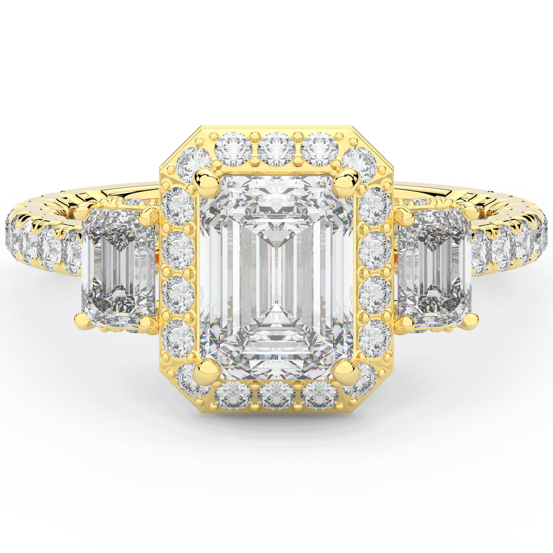 3.20CT.TW EMERALD CUT LAB DIAMOND 3 STONE ENGAGEMENT RING - Nazarelle