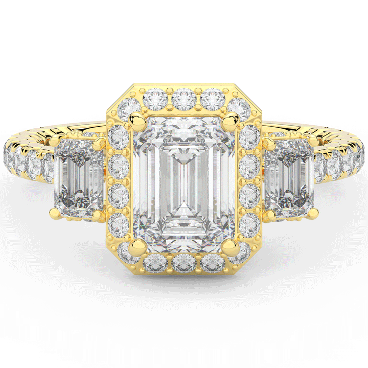 3.20CT.TW EMERALD CUT LAB DIAMOND 3 STONE ENGAGEMENT RING - Nazarelle