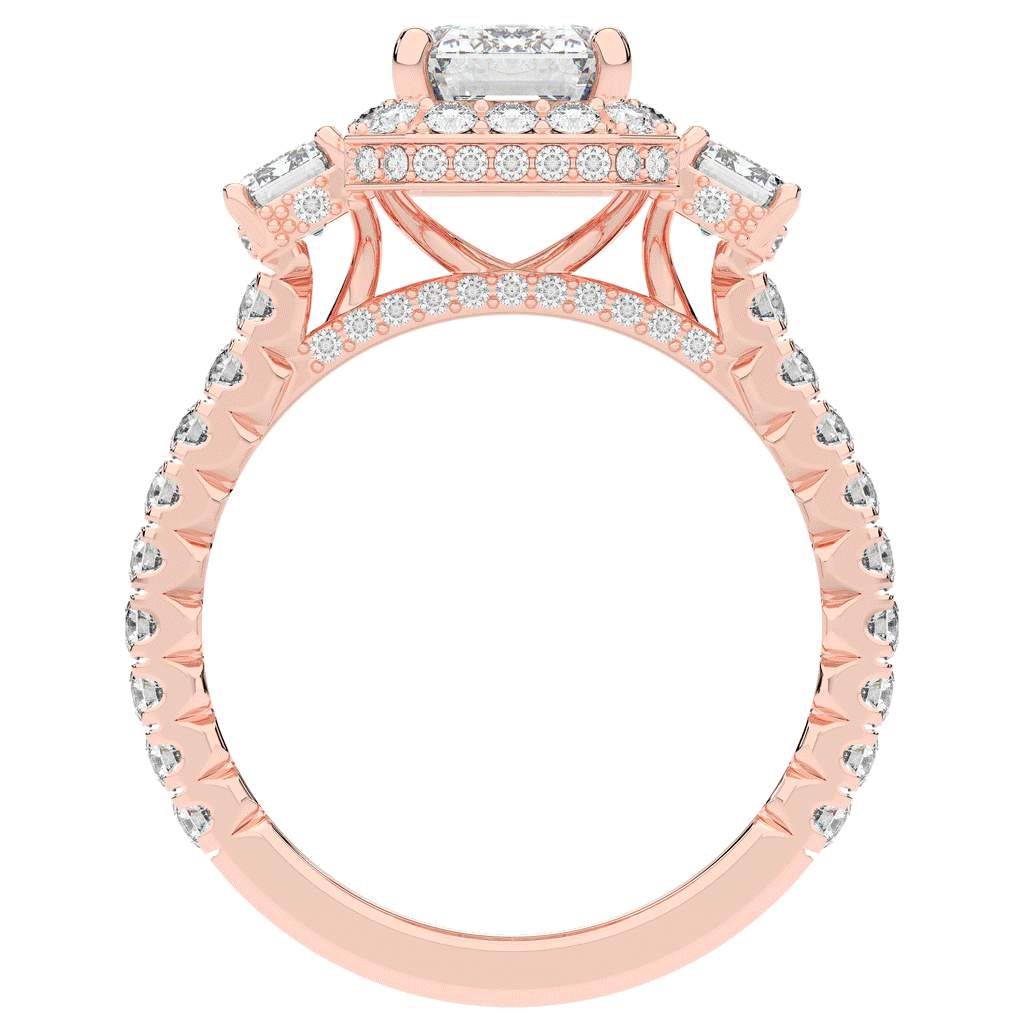 3.20CT.TW EMERALD CUT LAB DIAMOND 3 STONE ENGAGEMENT RING - Nazarelle