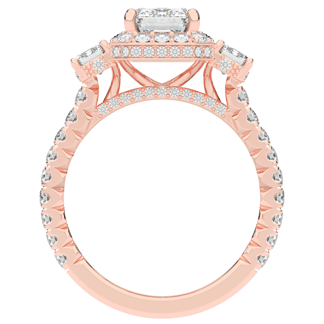 3.20CT.TW EMERALD CUT LAB DIAMOND 3 STONE ENGAGEMENT RING - Nazarelle