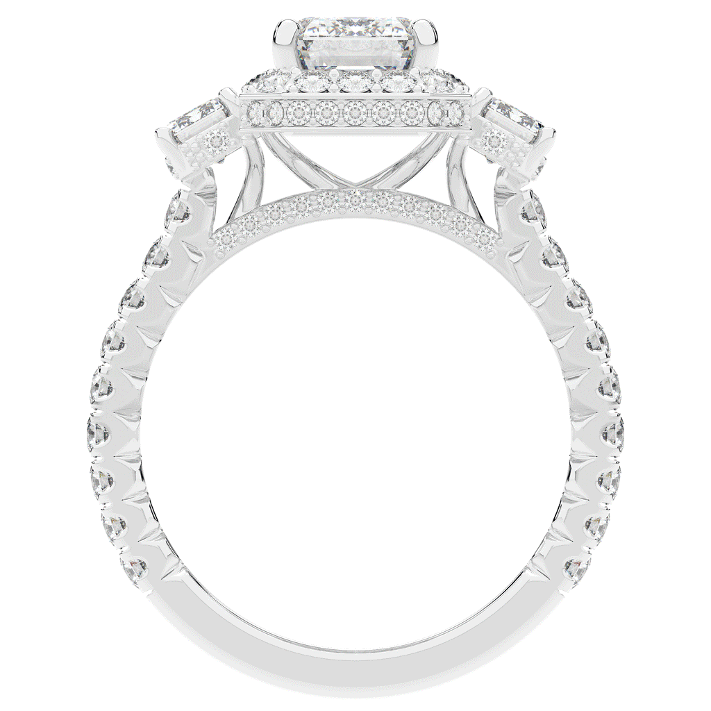 3.20CT.TW EMERALD CUT LAB DIAMOND 3 STONE ENGAGEMENT RING - Nazarelle
