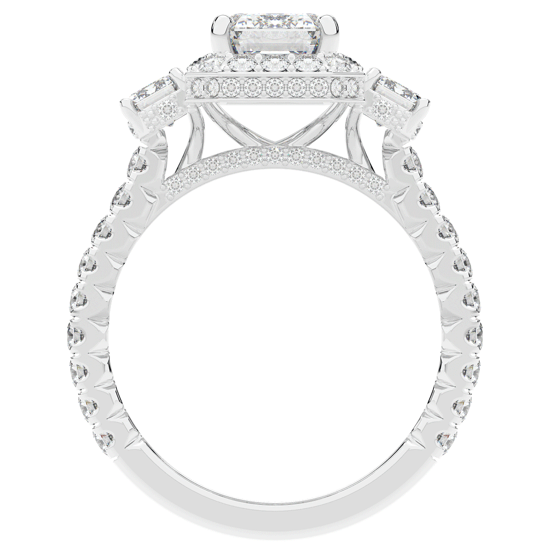 3.20CT.TW EMERALD CUT LAB DIAMOND 3 STONE ENGAGEMENT RING - Nazarelle