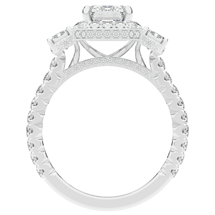 3.20CT.TW EMERALD CUT LAB DIAMOND 3 STONE ENGAGEMENT RING - Nazarelle