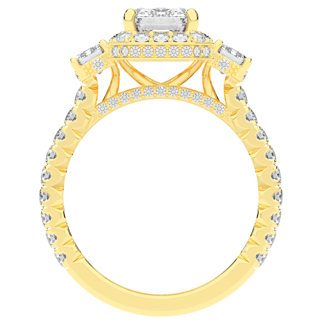 3.20CT.TW EMERALD CUT LAB DIAMOND 3 STONE ENGAGEMENT RING - Nazarelle