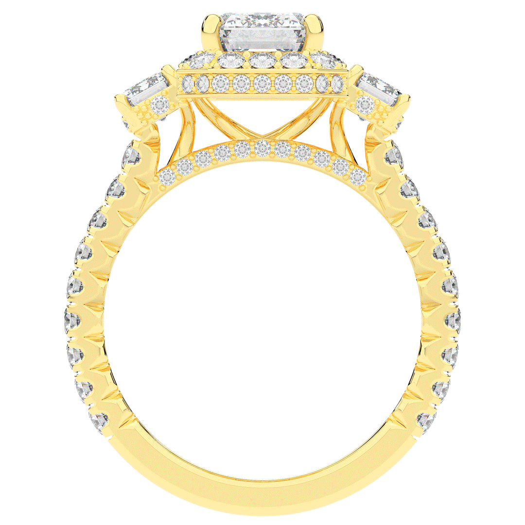 3.20CT.TW EMERALD CUT LAB DIAMOND 3 STONE ENGAGEMENT RING - Nazarelle