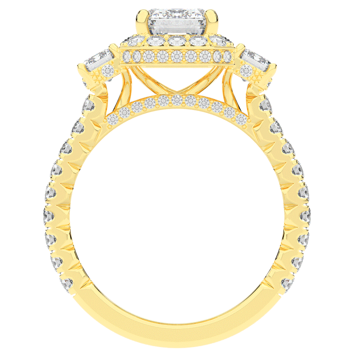 3.20CT.TW EMERALD CUT LAB DIAMOND 3 STONE ENGAGEMENT RING - Nazarelle