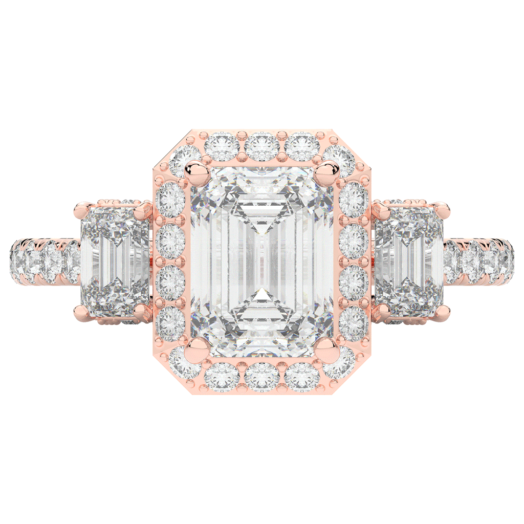 3.20CT.TW EMERALD CUT LAB DIAMOND 3 STONE ENGAGEMENT RING - Nazarelle