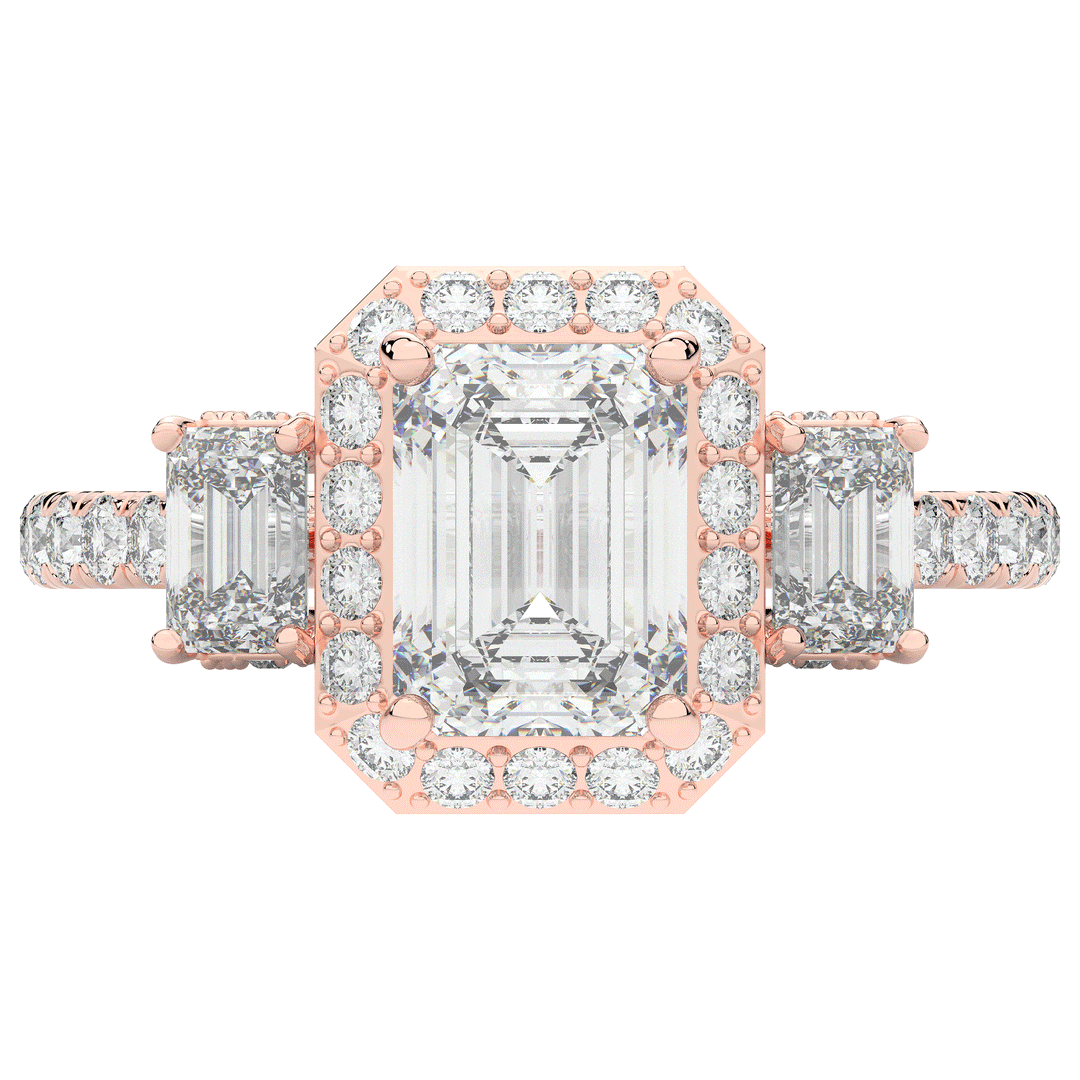 3.20CT.TW EMERALD CUT LAB DIAMOND 3 STONE ENGAGEMENT RING - Nazarelle