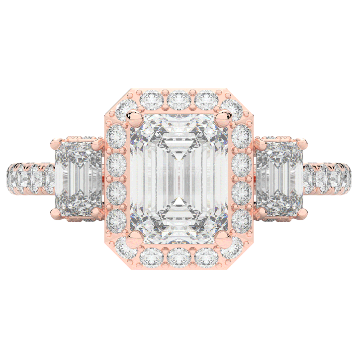 3.20CT.TW EMERALD CUT LAB DIAMOND 3 STONE ENGAGEMENT RING - Nazarelle