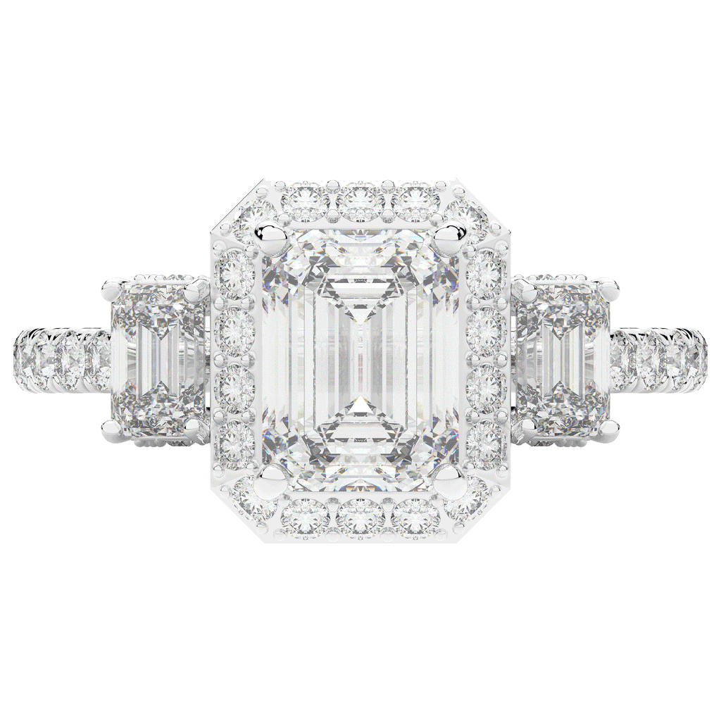3.20CT.TW EMERALD CUT LAB DIAMOND 3 STONE ENGAGEMENT RING - Nazarelle