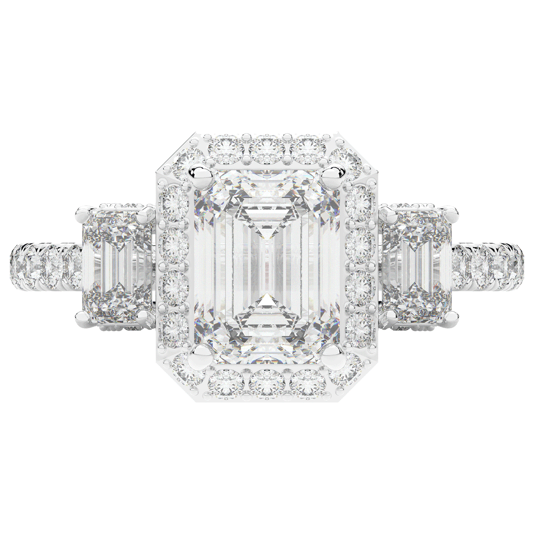 3.20CT.TW EMERALD CUT LAB DIAMOND 3 STONE ENGAGEMENT RING - Nazarelle