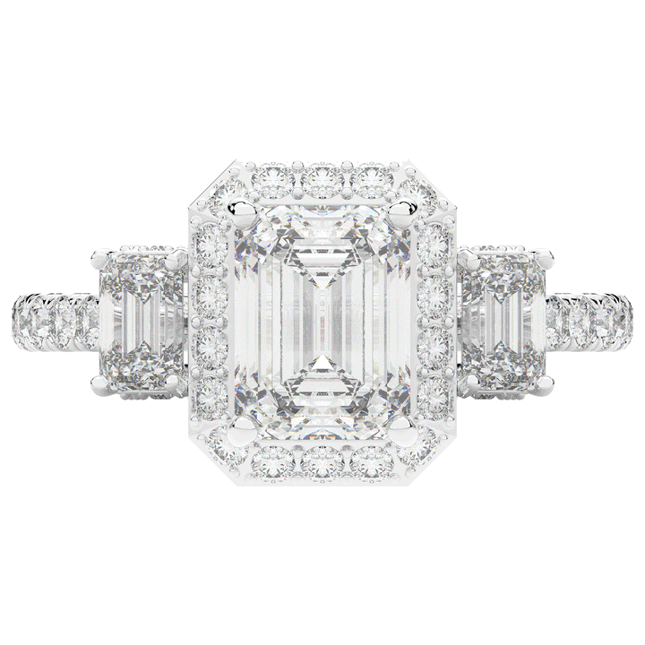 3.20CT.TW EMERALD CUT LAB DIAMOND 3 STONE ENGAGEMENT RING - Nazarelle