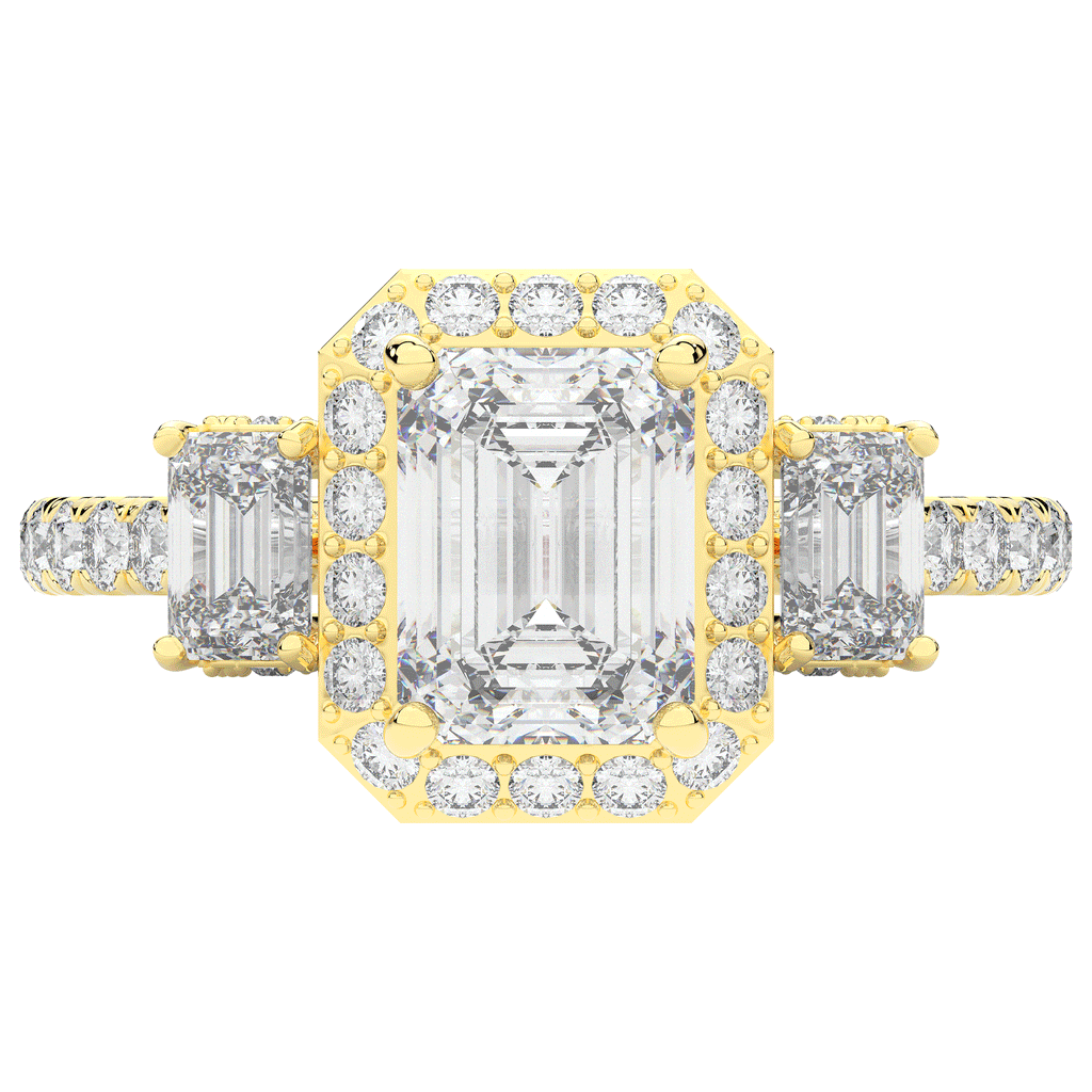 3.20CT.TW EMERALD CUT LAB DIAMOND 3 STONE ENGAGEMENT RING - Nazarelle