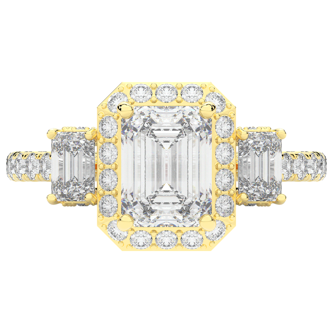 3.20CT.TW EMERALD CUT LAB DIAMOND 3 STONE ENGAGEMENT RING - Nazarelle