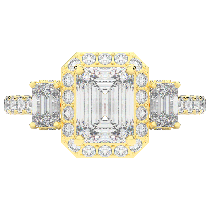 3.20CT.TW EMERALD CUT LAB DIAMOND 3 STONE ENGAGEMENT RING - Nazarelle