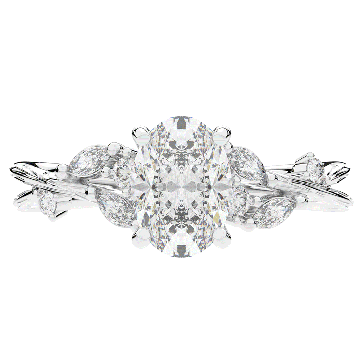 1.75CT.TW OVAL LAB DIAMOND STYLIZED VINE AND TREE BARK FINISH ENGAGEMENT RING - Nazarelle