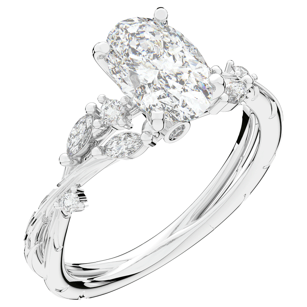 2.25CT.TW OVAL LAB DIAMOND STYLIZED VINE AND TREE BARK FINISH ENGAGEMENT RING - Nazarelle