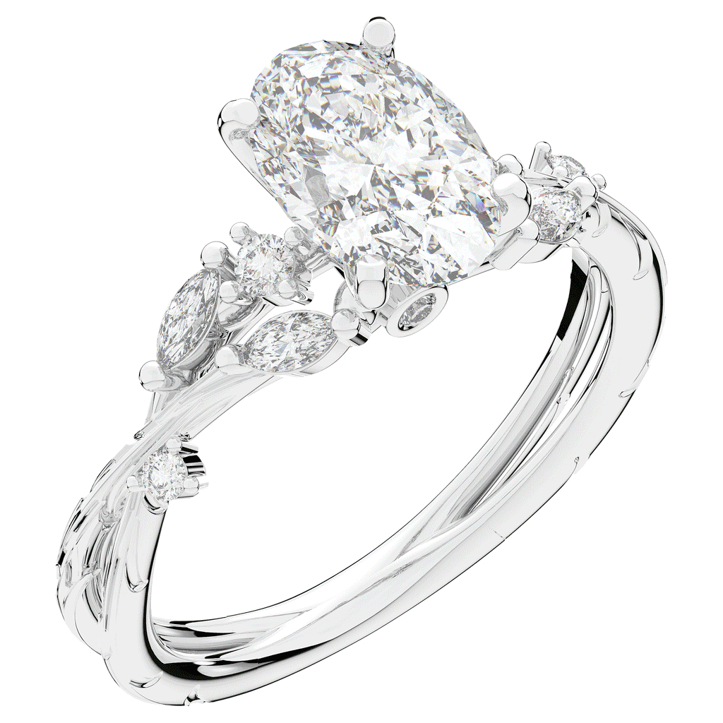 2.25CT.TW OVAL LAB DIAMOND STYLIZED VINE AND TREE BARK FINISH ENGAGEMENT RING - Nazarelle