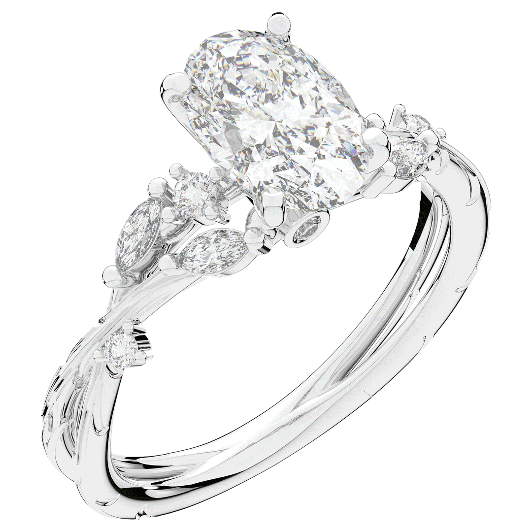 2.25CT.TW OVAL LAB DIAMOND STYLIZED VINE AND TREE BARK FINISH ENGAGEMENT RING - Nazarelle