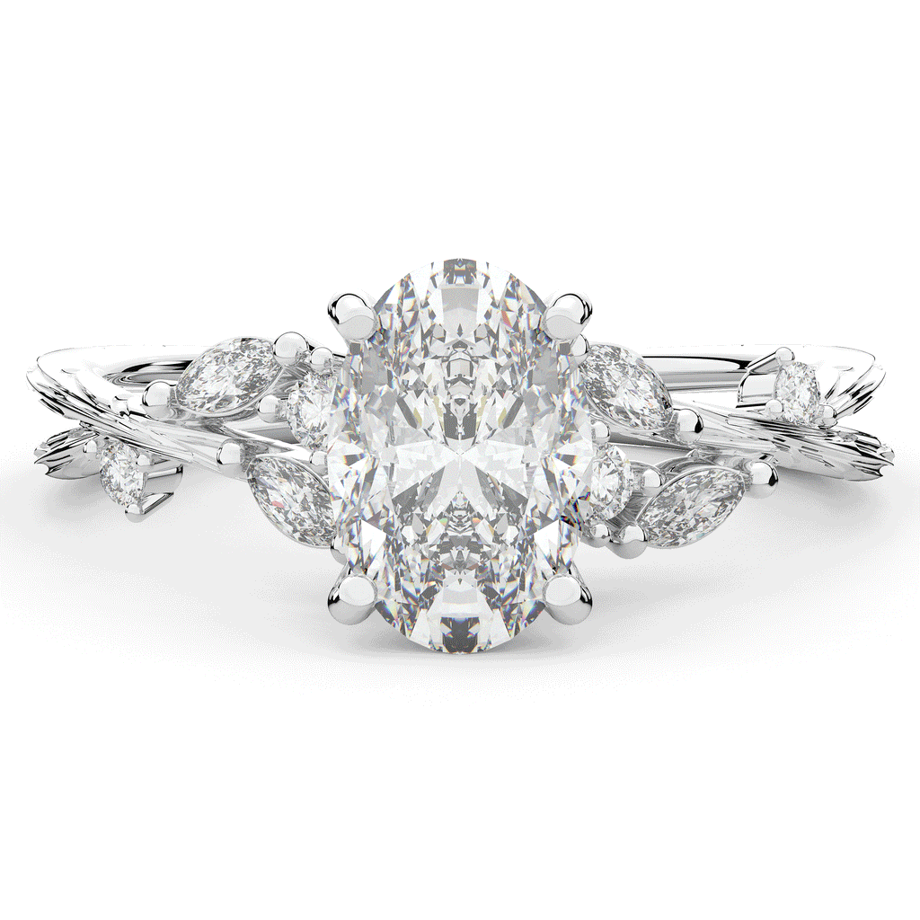 2.25CT.TW OVAL LAB DIAMOND STYLIZED VINE AND TREE BARK FINISH ENGAGEMENT RING - Nazarelle