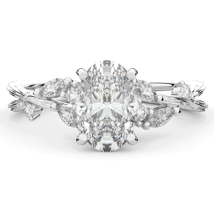 2.25CT.TW OVAL LAB DIAMOND STYLIZED VINE AND TREE BARK FINISH ENGAGEMENT RING - Nazarelle