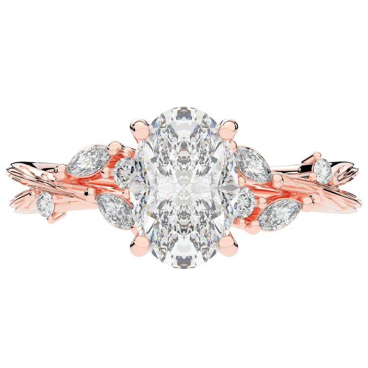 2.25CT.TW OVAL LAB DIAMOND STYLIZED VINE AND TREE BARK FINISH ENGAGEMENT RING - Nazarelle