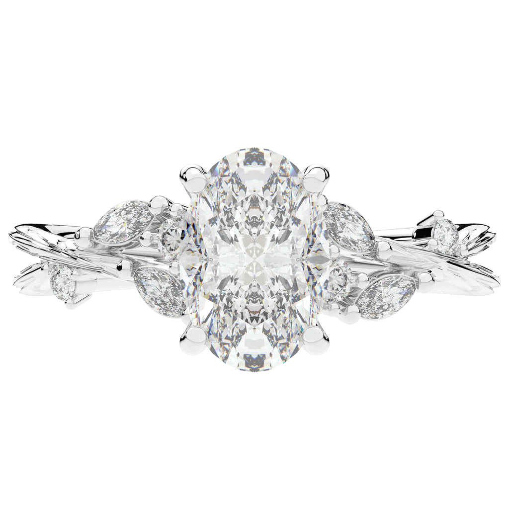 2.25CT.TW OVAL LAB DIAMOND STYLIZED VINE AND TREE BARK FINISH ENGAGEMENT RING - Nazarelle