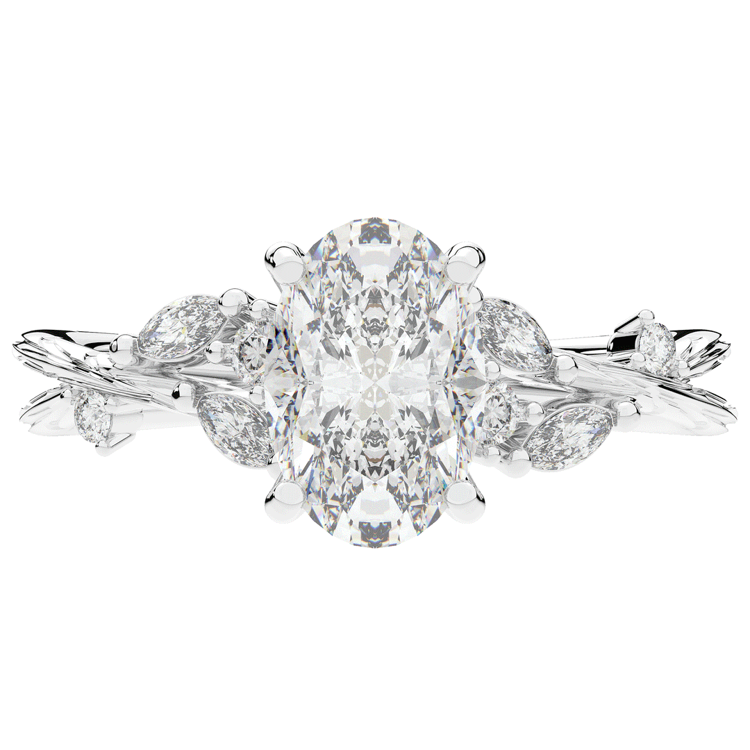 2.25CT.TW OVAL LAB DIAMOND STYLIZED VINE AND TREE BARK FINISH ENGAGEMENT RING - Nazarelle
