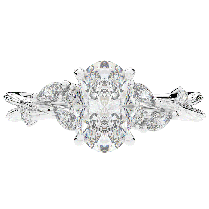 2.25CT.TW OVAL LAB DIAMOND STYLIZED VINE AND TREE BARK FINISH ENGAGEMENT RING - Nazarelle