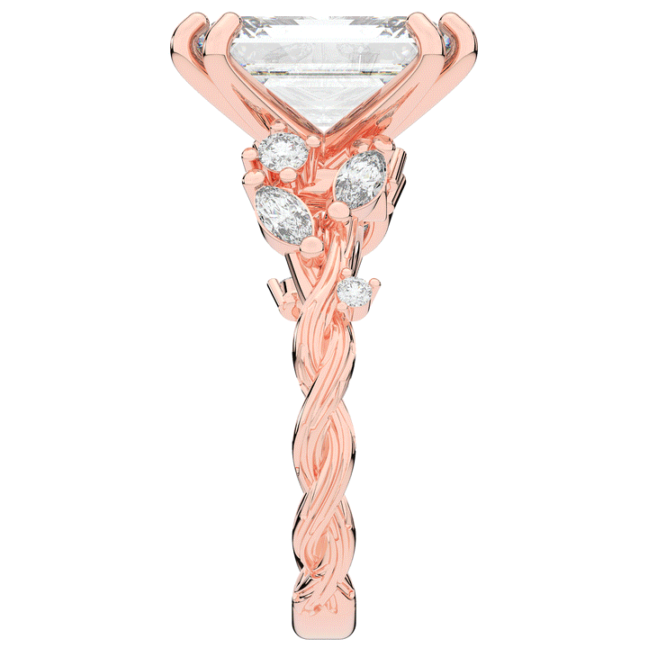 5.30CT.TW EMERALD CUT LAB DIAMOND STYLIZED VINE AND TREE BARK FINISH ENGAGEMENT RING - Nazarelle