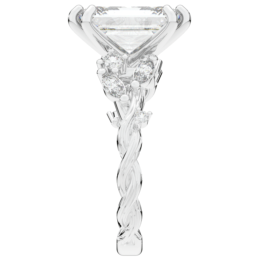 5.30CT.TW EMERALD CUT LAB DIAMOND STYLIZED VINE AND TREE BARK FINISH ENGAGEMENT RING - Nazarelle