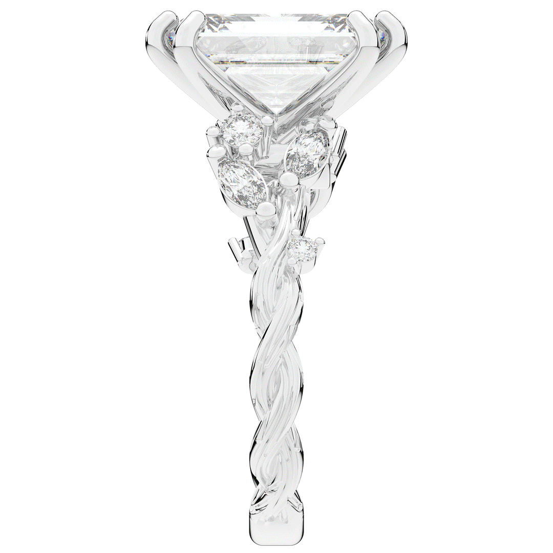 5.30CT.TW EMERALD CUT LAB DIAMOND STYLIZED VINE AND TREE BARK FINISH ENGAGEMENT RING - Nazarelle