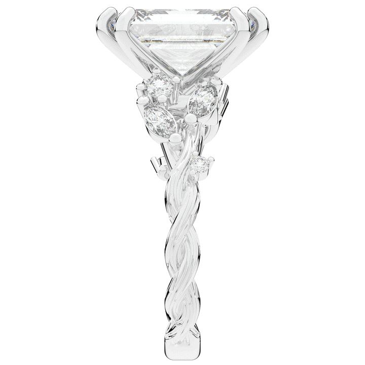 5.30CT.TW EMERALD CUT LAB DIAMOND STYLIZED VINE AND TREE BARK FINISH ENGAGEMENT RING - Nazarelle