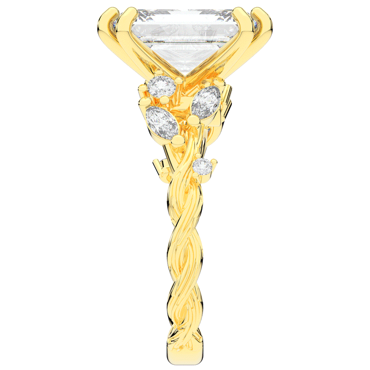 5.30CT.TW EMERALD CUT LAB DIAMOND STYLIZED VINE AND TREE BARK FINISH ENGAGEMENT RING - Nazarelle