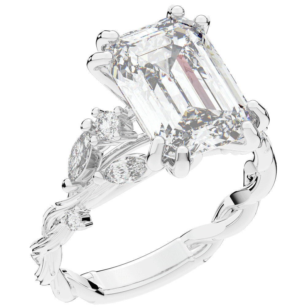5.30CT.TW EMERALD CUT LAB DIAMOND STYLIZED VINE AND TREE BARK FINISH ENGAGEMENT RING - Nazarelle