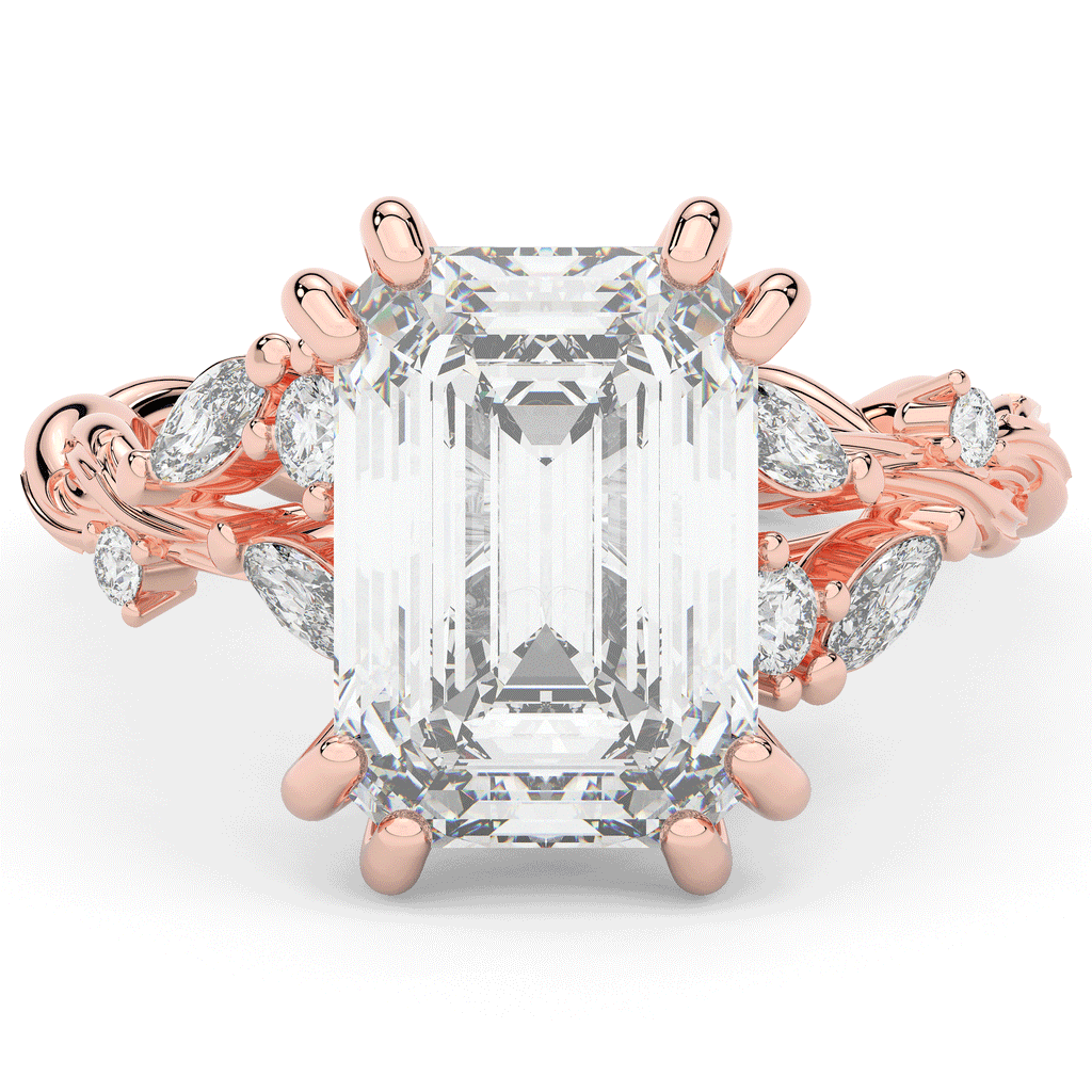 5.30CT.TW EMERALD CUT LAB DIAMOND STYLIZED VINE AND TREE BARK FINISH ENGAGEMENT RING - Nazarelle