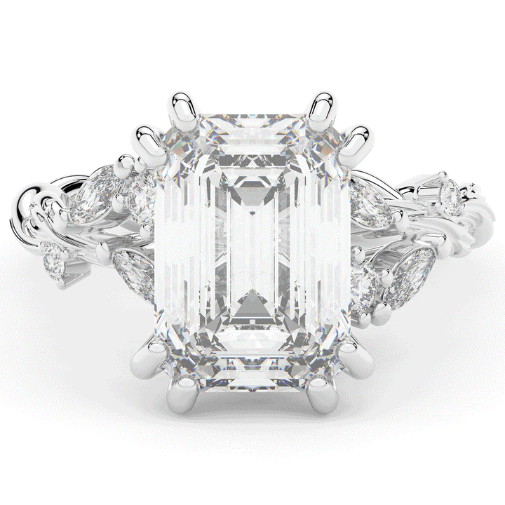 5.30CT.TW EMERALD CUT LAB DIAMOND STYLIZED VINE AND TREE BARK FINISH ENGAGEMENT RING - Nazarelle