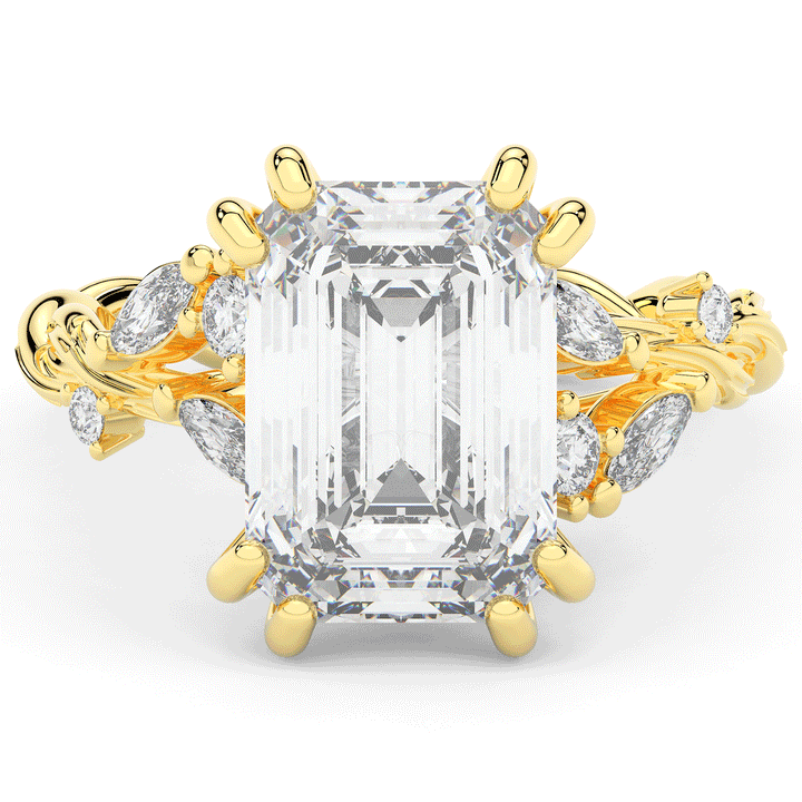 5.30CT.TW EMERALD CUT LAB DIAMOND STYLIZED VINE AND TREE BARK FINISH ENGAGEMENT RING - Nazarelle
