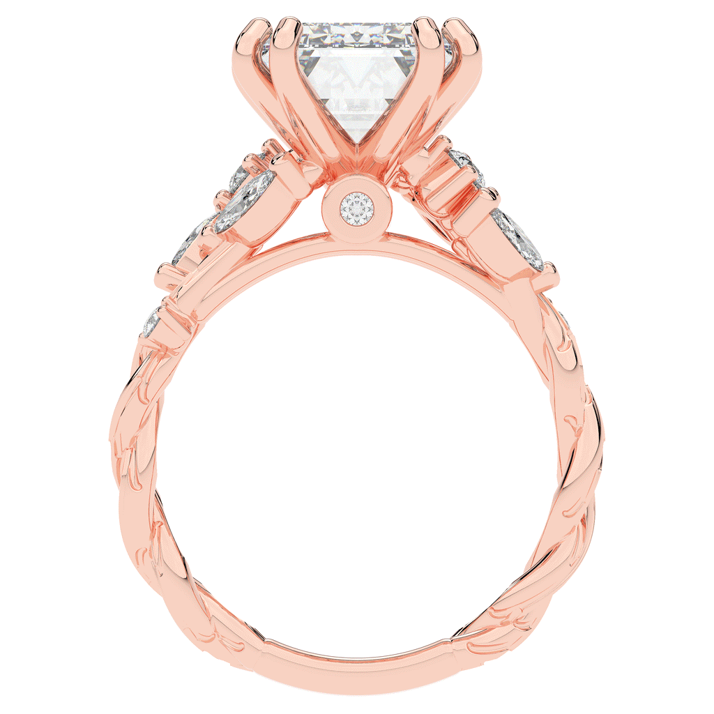 5.30CT.TW EMERALD CUT LAB DIAMOND STYLIZED VINE AND TREE BARK FINISH ENGAGEMENT RING - Nazarelle