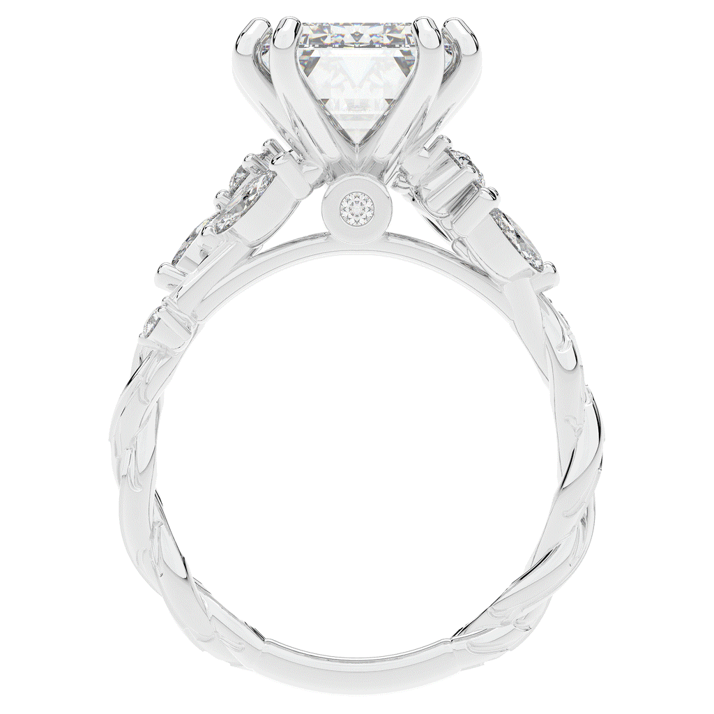 5.30CT.TW EMERALD CUT LAB DIAMOND STYLIZED VINE AND TREE BARK FINISH ENGAGEMENT RING - Nazarelle