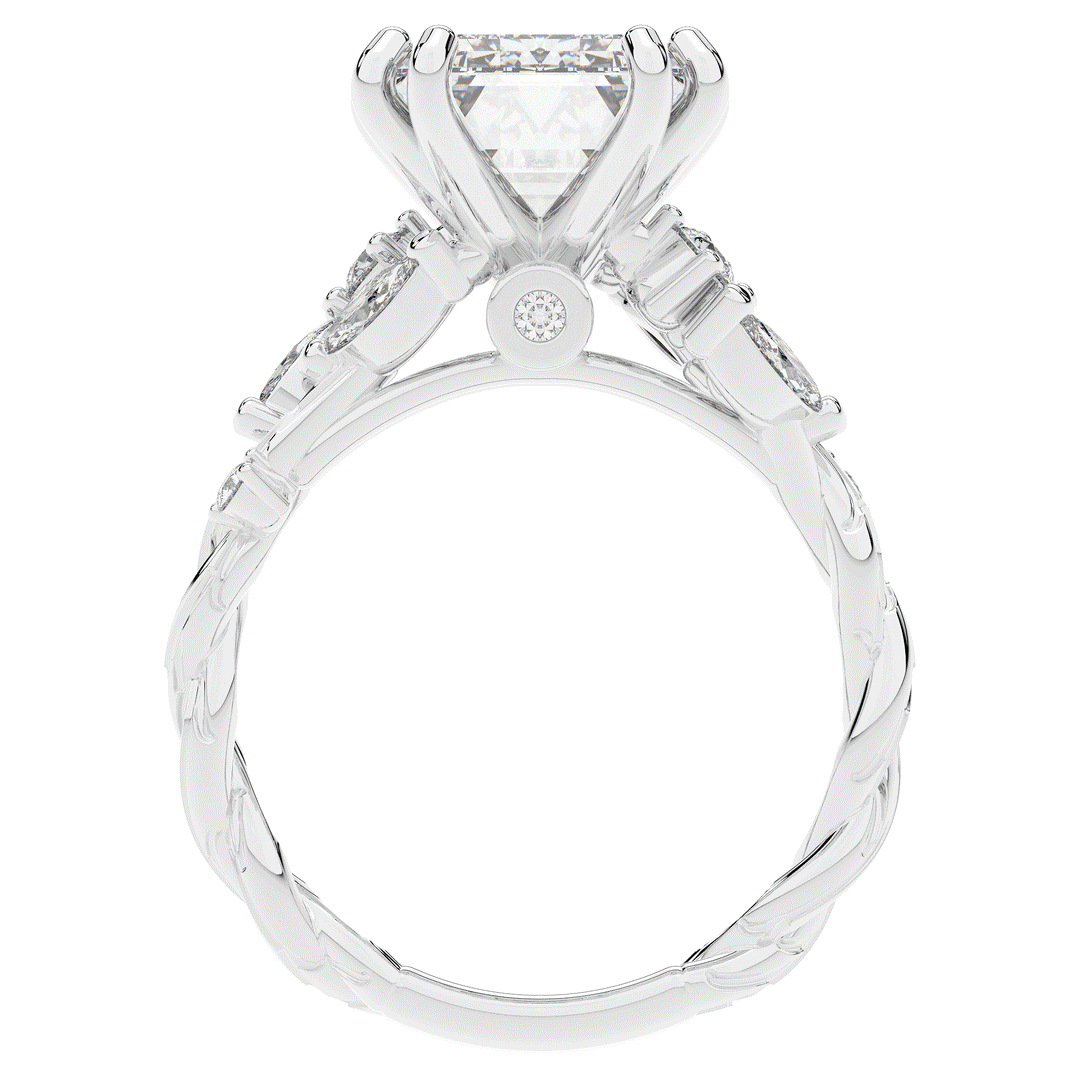 5.30CT.TW EMERALD CUT LAB DIAMOND STYLIZED VINE AND TREE BARK FINISH ENGAGEMENT RING - Nazarelle