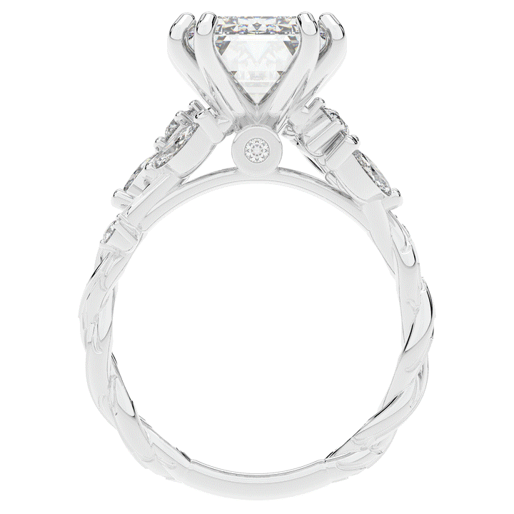 5.30CT.TW EMERALD CUT LAB DIAMOND STYLIZED VINE AND TREE BARK FINISH ENGAGEMENT RING - Nazarelle