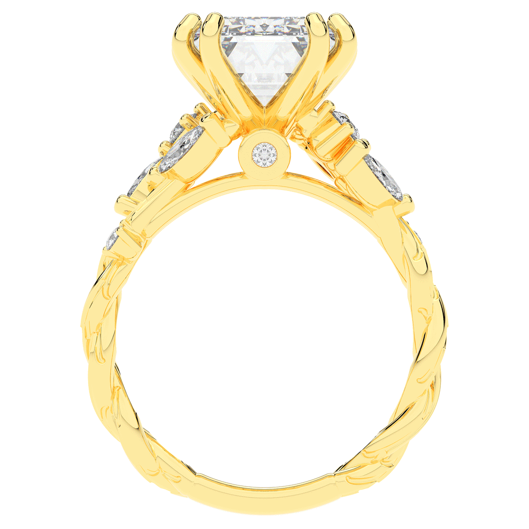 5.30CT.TW EMERALD CUT LAB DIAMOND STYLIZED VINE AND TREE BARK FINISH ENGAGEMENT RING - Nazarelle
